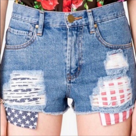 F21 High Waisted USA Stars Stripes Cutoff Shorts - Picture 7 of 7